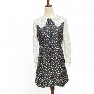 & Other Stories Embroidered Jacquard Mini Dress with‎ Contrasting Cotton Sleeves